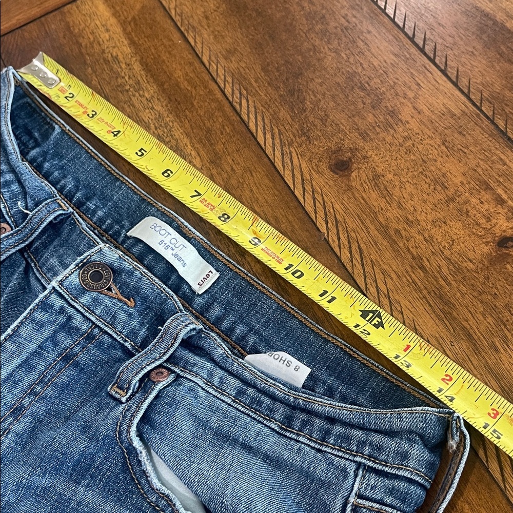 Vintage Levi’s 515 boot cut blue denim jeans size 8 short mid rise distressed 8p - Picture 13 of 16